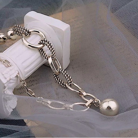 Ball Drop Sterling Silver Chain Link Necklace - Picture 4 of 5